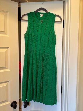 J Crew Factory Sleeveless Emerald Eyelet Shirt Dress
